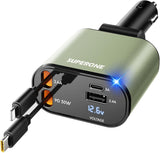 ‹ېUpgraded‹ÛÔ SUPERONE Retractable Car Charger 4 in 1, Fast Car Phone Charger with Cord 2.6ft, USB C and Apple Car Adapter, Compatible with iPhone 17 16 15/15 Pro Max/14/13/12/11, Galaxy, Pixel - Zynora
