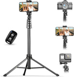 UBeesize 72" Phone Tripod & Selfie Stick, Camera Tripod Stand with Wireless Remote and Phone Holder,Compatible with iPhone Android, Perfect for Selfies/Video Recording/Live Streaming Black