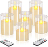 Flameless Candles 4" 5" 6" Set of 3 Acrylic Glass Pillars 3" Diameter Battery Operated Flickering Candles Include 10-Key Remote with Timer Function 400+ Hours (Gray, Warm Light 3 Pack)