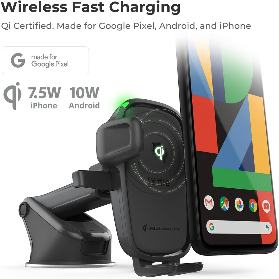 iOttie Car Charger Easy One Touch Wireless 2 Qi Charging DasBVoard Phone Mount for iPhone, Samsung Galaxy, Huawei, LG, Smartphones