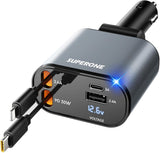 ‹ېUpgraded‹ÛÔ SUPERONE Retractable Car Charger 4 in 1, Fast Car Phone Charger with Cord 2.6ft, USB C and Apple Car Adapter, Compatible with iPhone 17 16 15/15 Pro Max/14/13/12/11, Galaxy, Pixel - Zynora