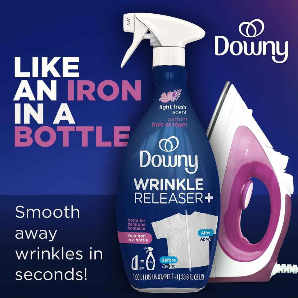 Downy Wrinkle Releaser Spray, Travel Size + 16.9 Oz Pack of 2, All-In-One Formula Removes Wrinkles, Static and Odors, Light Fresh Scent