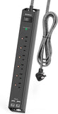 Surge protector power strip with 6 AC outlets and 4 USB ports, flat plug, 1875W/15A, overload protection