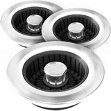 Upgraded 3in1 Kitchen Sink Drain Strainer & Sink Stopper, Stainless Steel Kitchen Drain Plug & Sink Installation Parts with Anti-Clogging Basket, Fit US Standard 3-1/2'' Sink Drain Hole, Silver