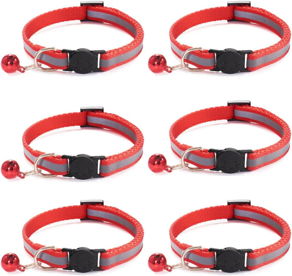 Nylon 6 Pack Reflective Cat Collar with Bell and Breakaway Buckle Adjustable 19-32cm Mixed Colors