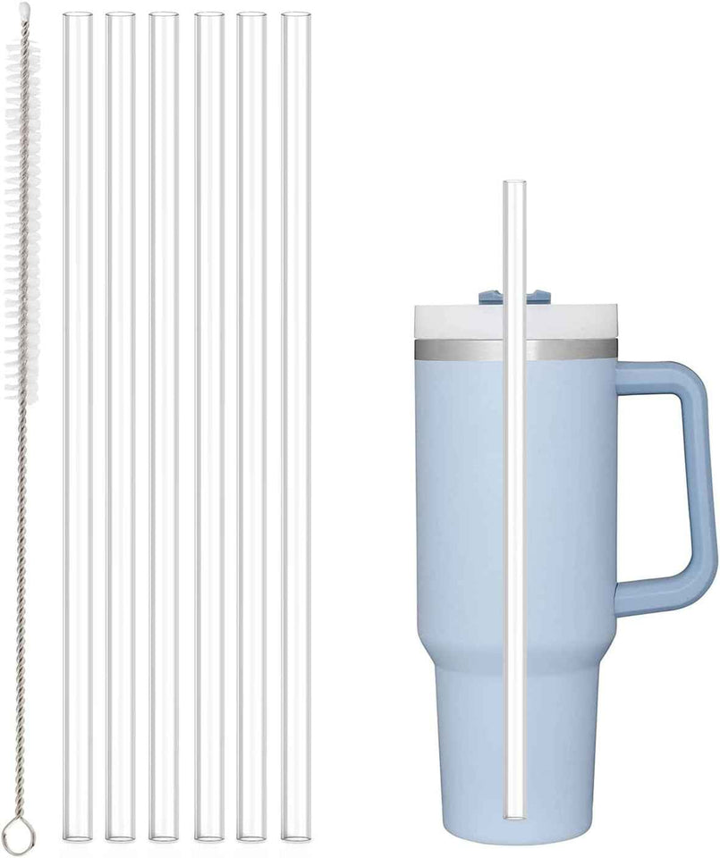6-Pack Reusable Replacement Straws for Stanley 40 oz & 30 oz Tumblers with Cleaning Brush
