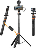 K&F CONCEPT 62'' Phone Selfie Stick Tripod, 2-in-1 Extendable Cell Phone Tripod Stand with Remote, 360° Ball Head Camera Tripod Compatible with DJI Osmo Pocket 4/3 Action 6/5Pro GoPro 13/12 iPhone.
