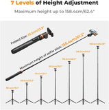 K&F CONCEPT 62'' Phone Selfie Stick Tripod, 2-in-1 Extendable Cell Phone Tripod Stand with Remote, 360° Ball Head Camera Tripod Compatible with DJI Osmo Pocket 4/3 Action 6/5Pro GoPro 13/12 iPhone.
