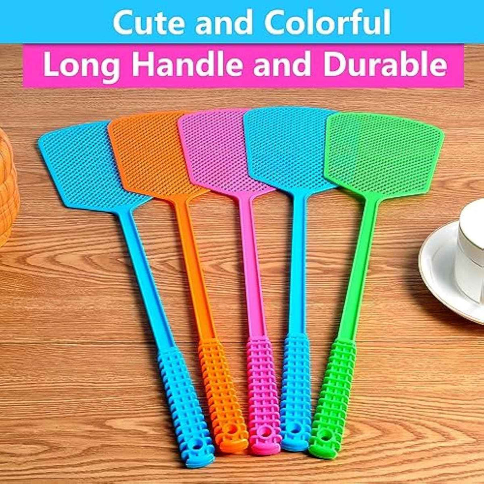 Fly Swatter,5 Pack Plastic Heavy Duty Manual Fly Killer, Long Handle Flyswatter, Large Bug Swatters That Work for Indoor and Outdoor
