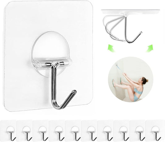 Adhesive Hooks for Hanging Heavy Duty Wall Hooks Self Adhesive Towel Coat Hooks Waterproof Transparent Hook for Bathroom Shower Kitchen Keys Door Outdoor Home Improvement Utility Hook 12 Pack