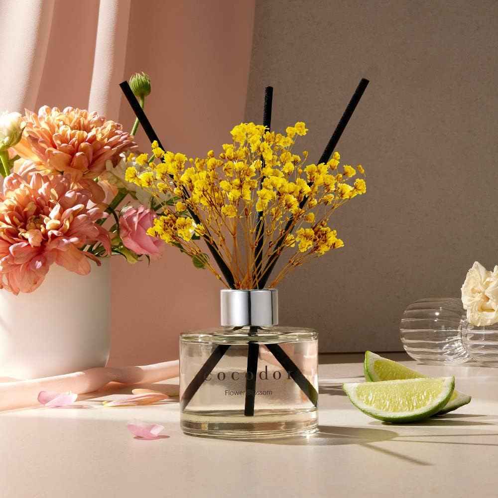 COCODOR Reed Diffuser Set with Preserved Baby's Breath with Sticks/April Breeze / 6.7oz / Scent Fragrance Oil Diffuser for Bedroom Bathroom Home Décor