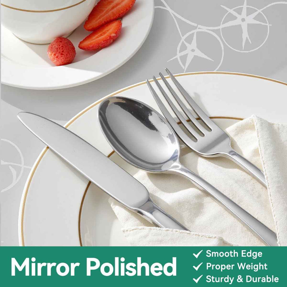 Premium 49-Piece Stainless Steel Silverware Set with Organizer for 8, Includes Steak Knives and Kitchen Utensils