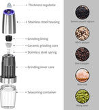 Gravity Electric Salt and Pepper Grinder Set, Adjustable Coarseness, Automatic Shakers Mill Grinder with LED Light, Upgraded Larger Capacity, One Hand Operated (Sliver 2 Pack)