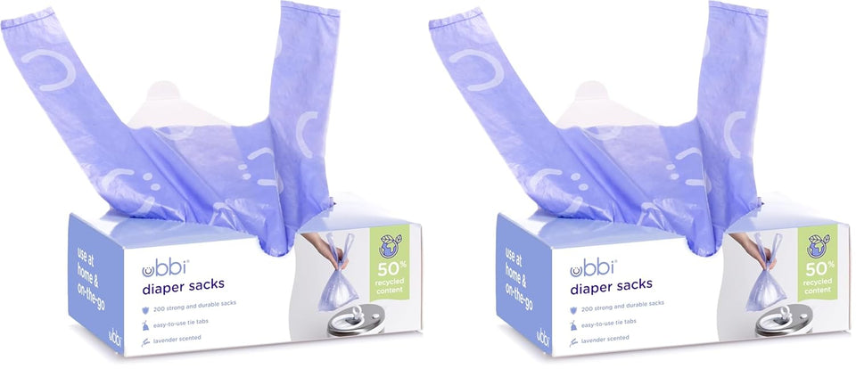 Ubbi Lavender Scented Disposable Diaper Sacks, Easy-To-Tie Tabs, 200 Count
