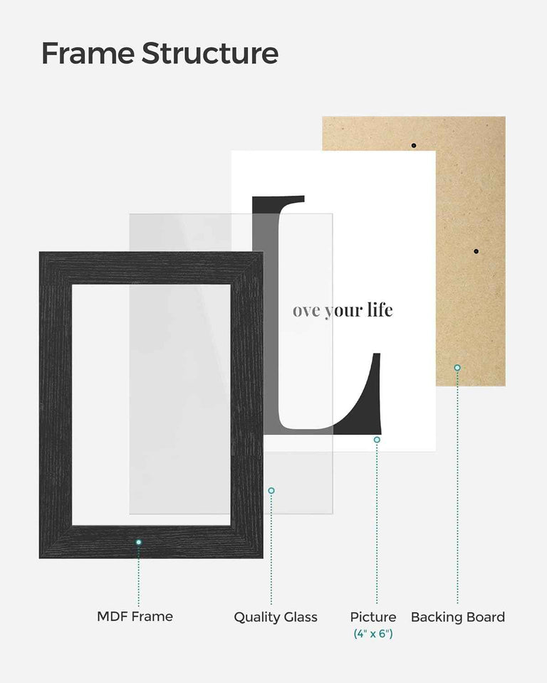 SONGMICS Collage Picture Frames, 4x6 for Wall Decor Set of 12, Multi Family Photo for Gallery Decor, Hanging Display, Assembly Required, Christmas Gift, Ink Black URPF26BK