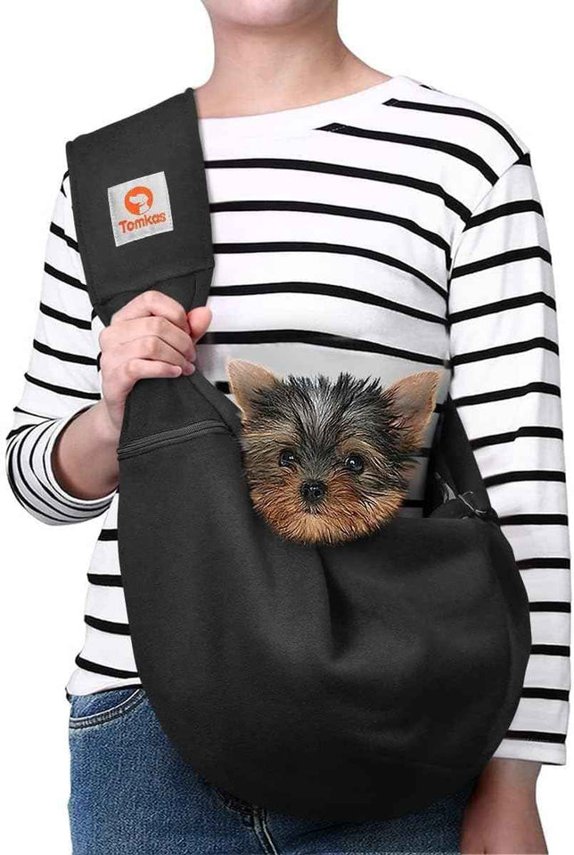 Tomkas Small Dog Sling Carrier - Classic Pocket & Classic Strap - for 3-10 lbs Pets(Black)