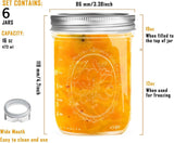 6 Pack 16 oz Wide Mouth Mason Jars with Airtight Lids and Bands for Fermenting, Pickling, Freezing, and Preserving