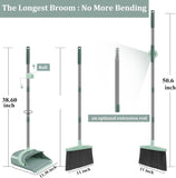 Broom and Dustpan Set for Home, Dust pan with Long Handle, Broom with Dustpan Combo Set, for Home Kitchen Room Office Lobby Floor Use Upright Stand Up Sweeping (Gray&Green)