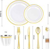BESTVIP 700PCS Gold Plastic Dinnerware Set for 100 Guests, Disposable Plates for Party, Include: 200 Plastic Plates, 100 Pre Rolled Napkins with Gold Silverware, 100 Cups for Christmas, Halloween