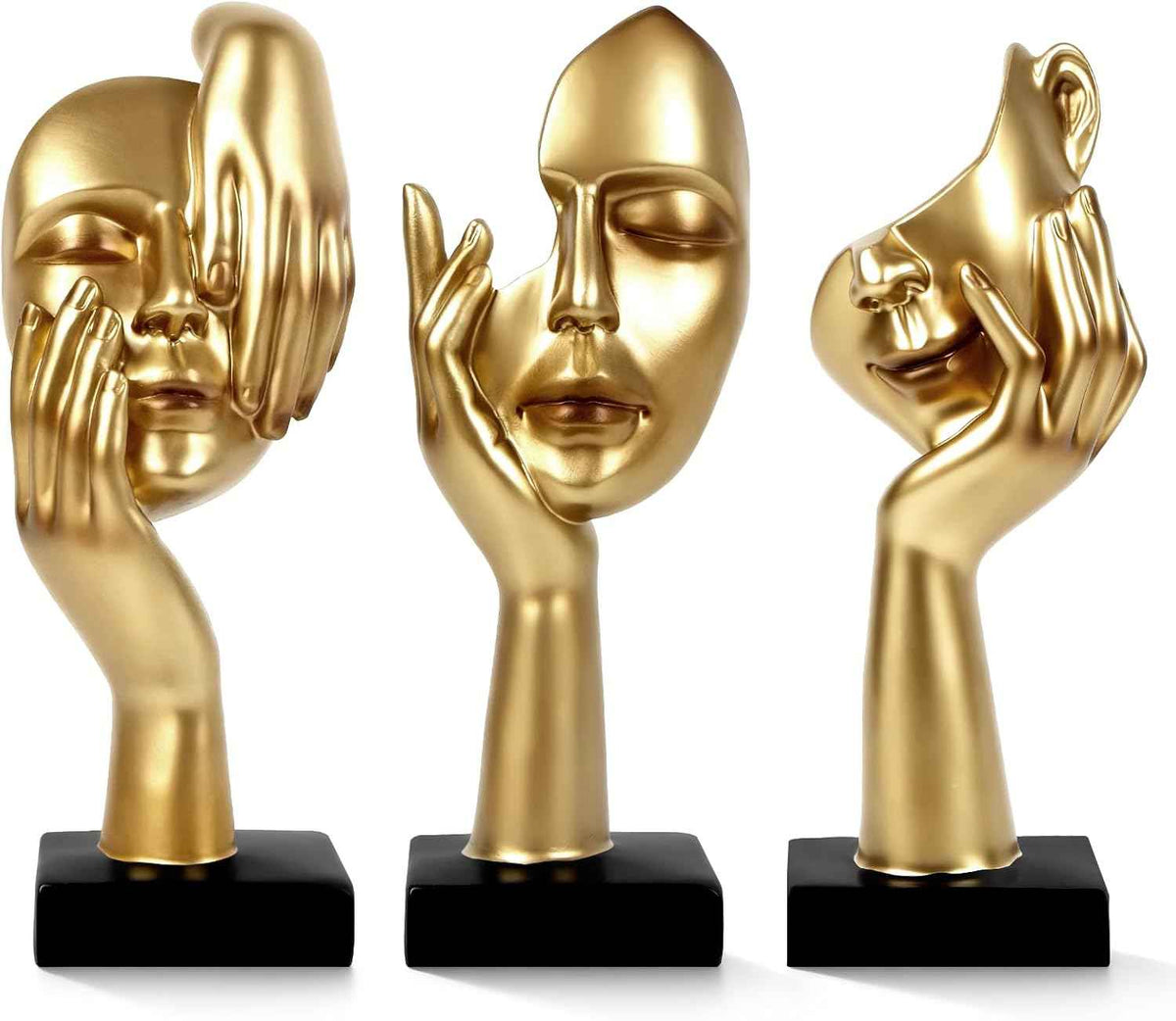 3 Pcs Thinker Statue,Modern Home Resin Sculptures,Collectible Figurines for Home Office Bookshelf Desktop Decor(Golden)