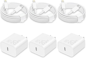 CXX Fast Charger for iPhone [3-Pack, MFi Certified], 20W USB-C PD Block with 6Ft Charging Cable Compatible with iPhone 14/13/12/11/Pro Max & iPad