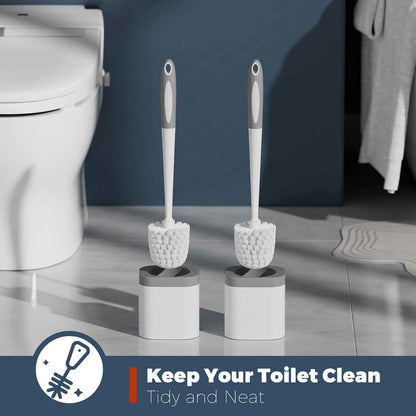 2-Pack Bathroom Toilet Brush Set with Holder, White - Durable Cleaning Bristles for Toilet Bowl