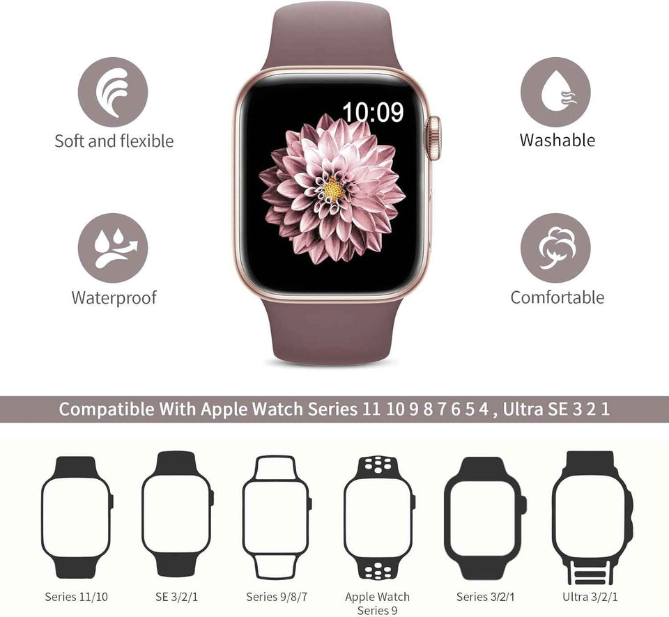 6 Pack Sport Bands Compatible with Apple Watch Band 38mm 40mm 41mm 42mm 44mm 45mm 49mm 46mm,Silicone Waterproof Strap for iWatch Apple Watch Series 11 10 9 Ultra 8 7 6 5 4 3 2 1 SE Women Men