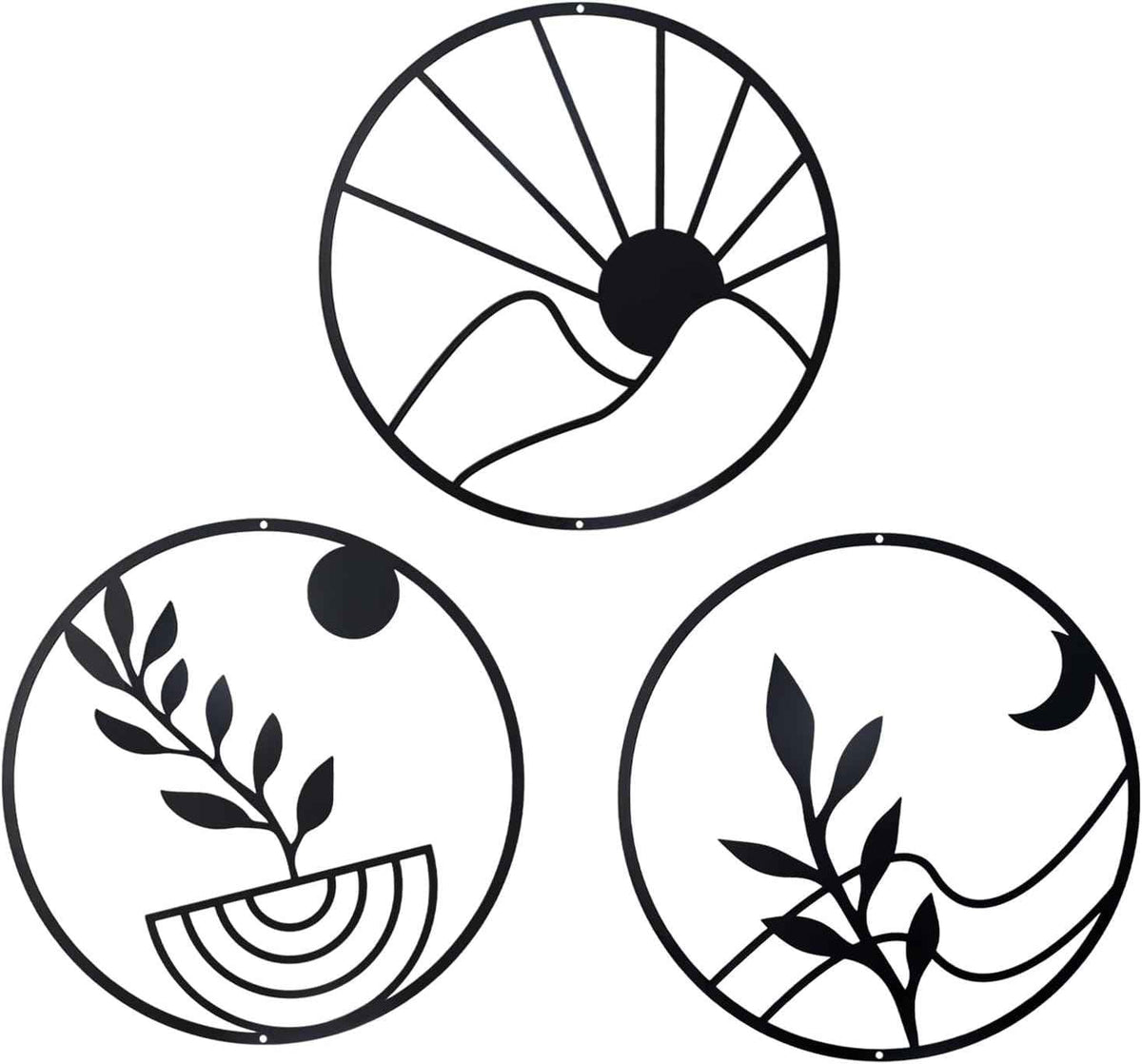 OYEFLY 3 PCS Boho Black Metal Wall Decor,Black Boho Metal Wall Art