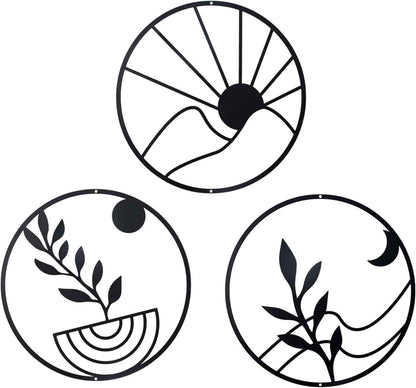 OYEFLY 3 PCS Boho Black Metal Wall Decor,Black Boho Metal Wall Art