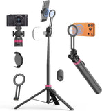 69" Magnetic Phone Tripod Head for All Phones,Selfie Stick Monopod for Magsafe with Remote & Phone Mount Adapter,Portable Tripod for iPhone/Android,Camera Accessory Kits,Photo,Vlogging,Travel