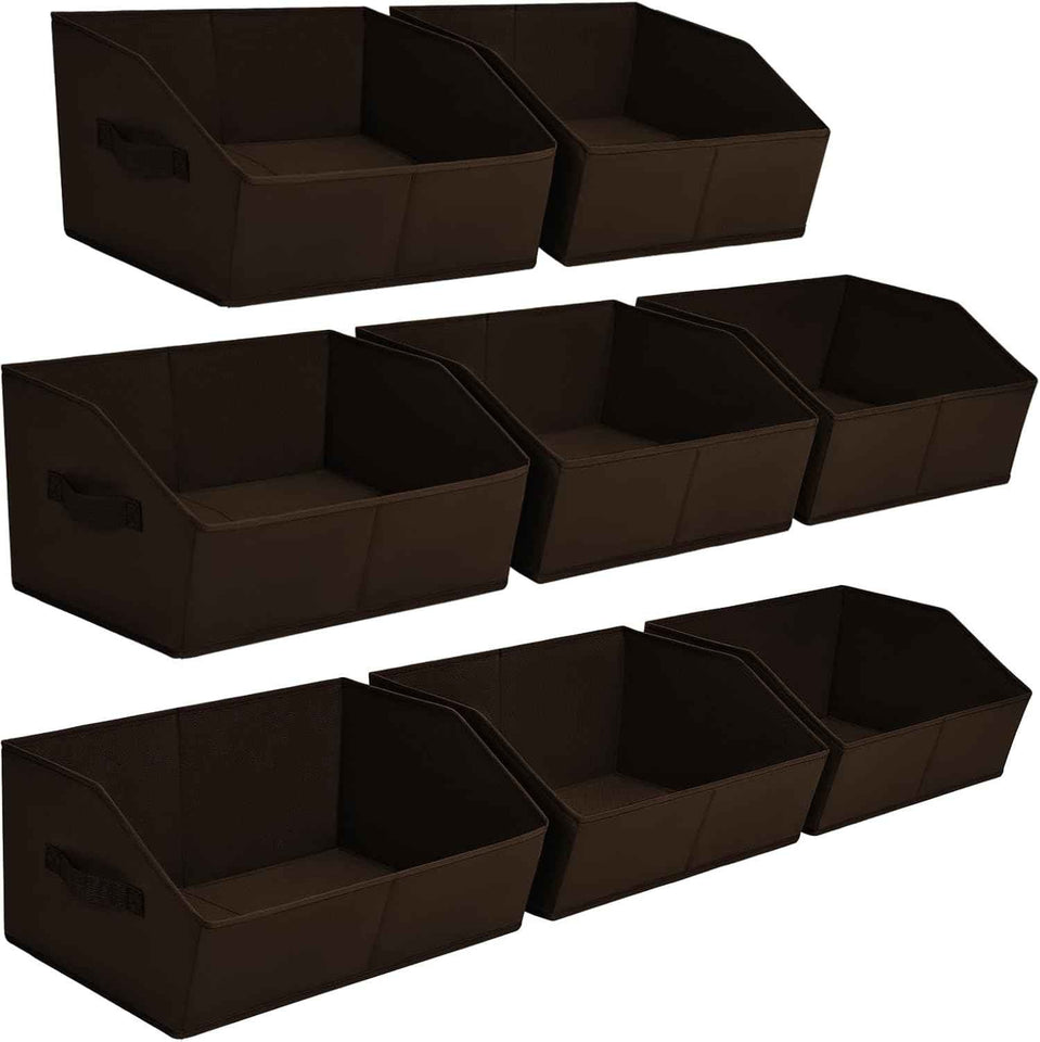 Closet Organizers Bins 6 Packs - Large Closet Shelf Organizer with Handles, Fabric Trapezoid Storage Bins, Collapsible Storage Cubes for Clothes, Towels, Light Gray
