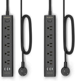 black 2-pack power strip with 5 outlets, 3 usb ports, 1250w surge protector, 5ft cord, wall mount for home office