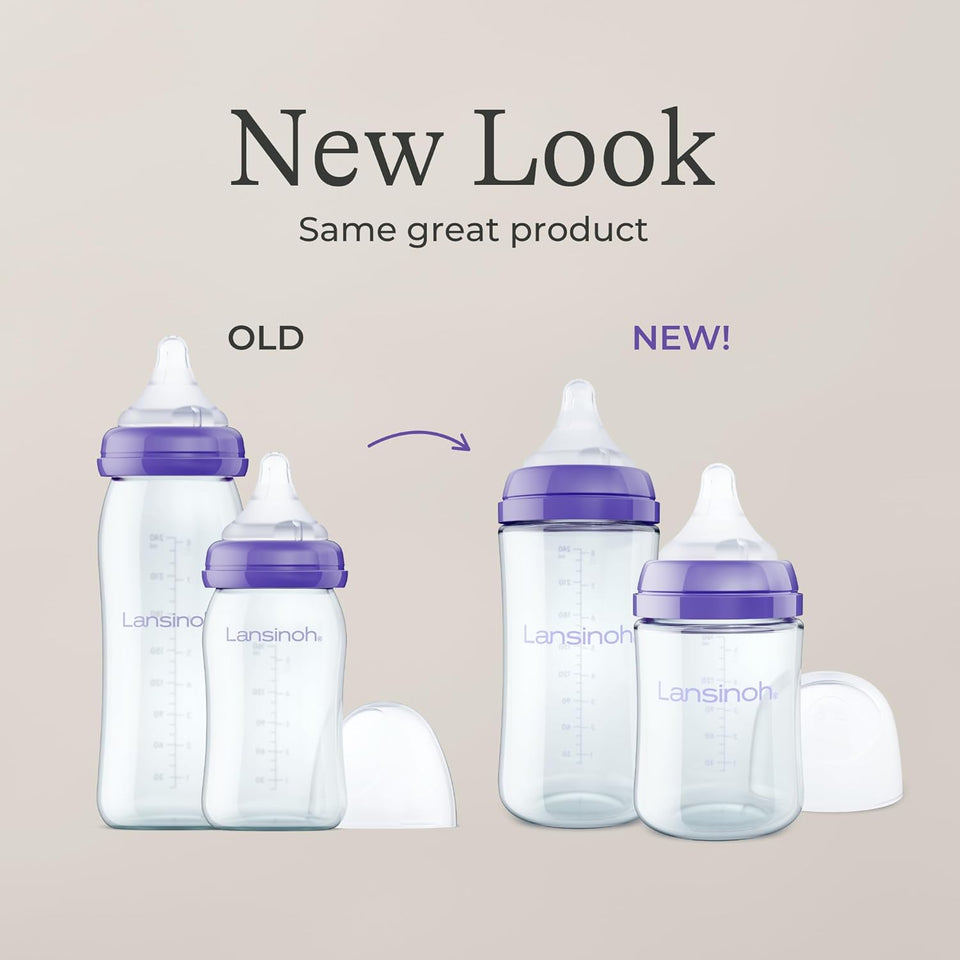 Lansinoh Anti-Colic Glass Baby Bottles, 5 Ounces, 4 Count Bottles for Feeding, Baby Essentials, Includes 4 Slow Flow Nipples, Size S