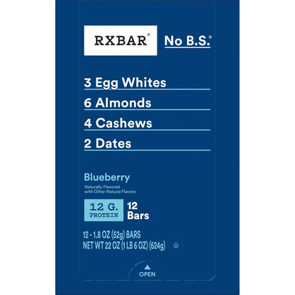 RXBAR Protein Bars, Protein Snack, Snack Bars, Blueberry, 22oz Box (12 Count)