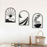 OYEFLY 3 PCS Boho Black Metal Wall Decor,Black Boho Metal Wall Art