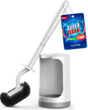 White Hamitor curved toilet brush holder set for small RV bathrooms with hidden scrubber