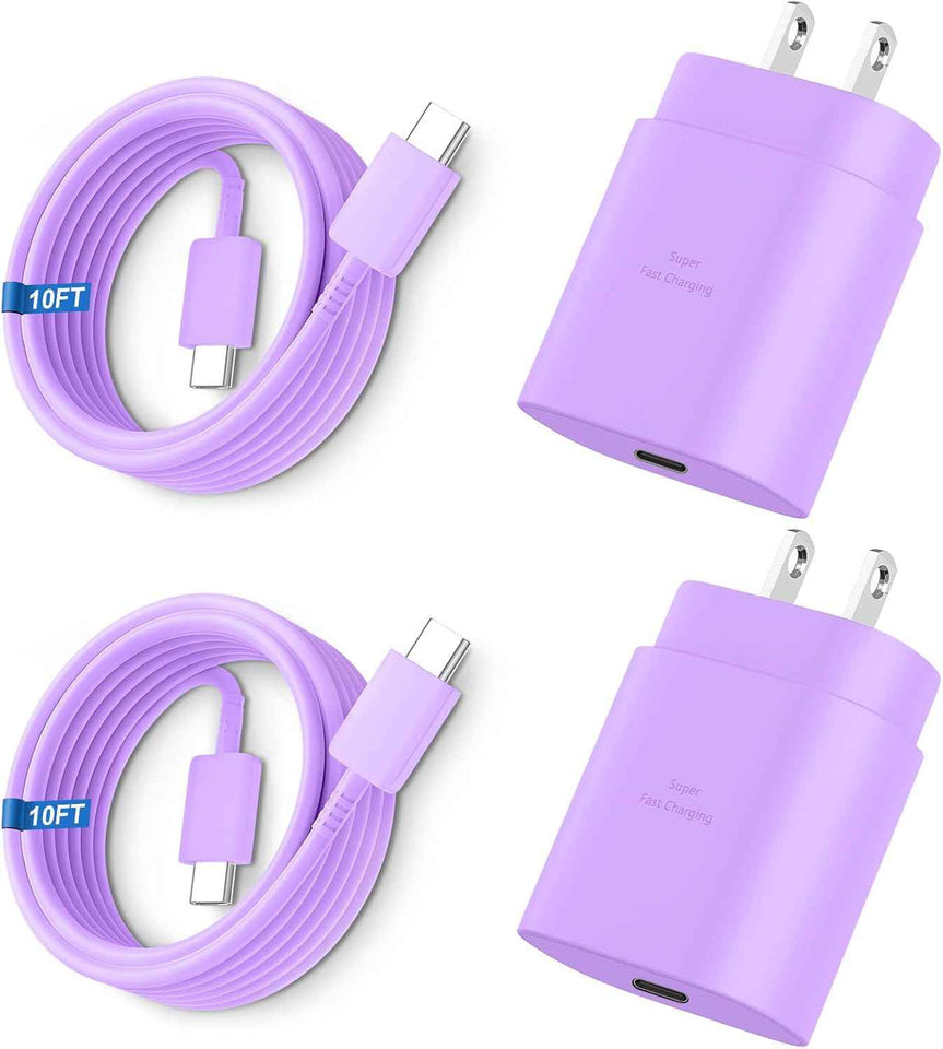 Super Fast Charger Type C, 25W USB C Wall Charger Fast Charging for Samsung Galaxy S25 Ultra/S25/S25+/S24+/S24 Ultra/S24/S24+/S23 Ultra/S22 Ultra/S21 with 10FT Long Android Type C Charger Cable 2Pack