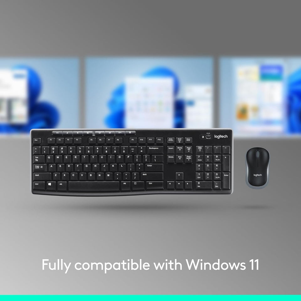 Logitech MK270 Wireless Keyboard and Mouse Combo for Windows, 2.4 GHz, 8 Multimedia Keys, PC, Laptop, Wireless Keyboard Compact Mouse Combo - Black