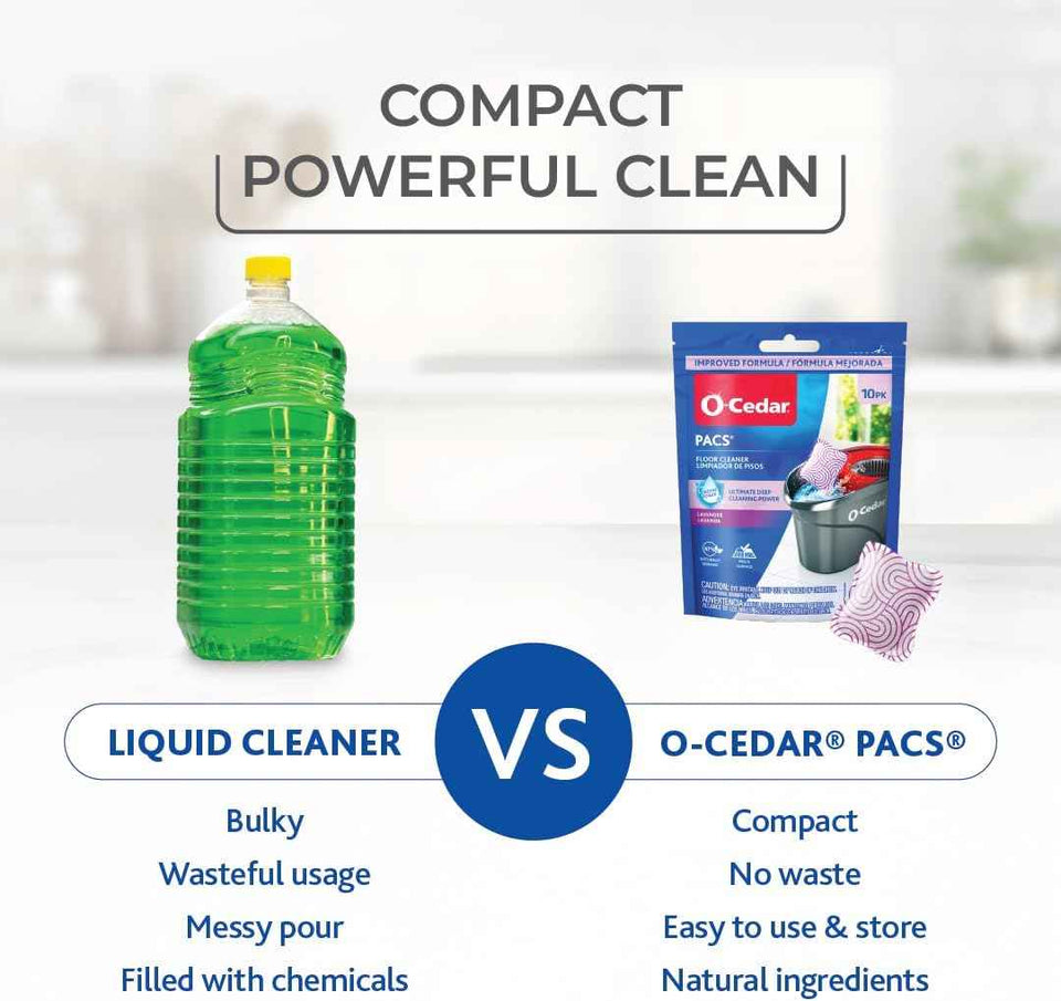 O-Cedar PACS Hard Floor Cleaner, 10-count, lavender scent, 97% natural ingredients, safe for all hard floors