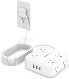 TESSAN Surge Protector Power Strip, 5 Ft Flat Plug Extension Cord with 3 USB (1 USB C) 8 Outlets, 900J Surge Protection, 3 Sided Outlet Extender with Power Switch for Office, Dorm Room Essentials