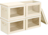 Storage Bins with Lids - Fabric Closet Storage Bins with Window, Collapsible Baskets for Shelves 4 Pack, Home Decorative Boxes for Clothes, Closet, Office, Grey