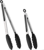 hotec premium stainless steel locking kitchen tongs set of 2, classic blue, 7 & 9 inch