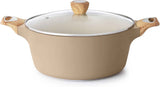 SENSARTE Ceramic Nonstick Stock Pot with Lid, 2.6/4.5/6.6/8.5 QT Soup Pot Casserole Pot, Non-toxic Healthy Pasta Pot, Large Cooking Pot Stew Pot, Induction Compatible, PFOA PFAS PTFE Free, White
