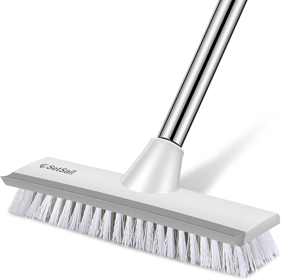 SetSail Floor Scrub Brush with 51-Inch Long Adjustable Handle 2 in 1 Scrape Brush Stiff Bristle Floor Scrubber for Cleaning Shower Bathroom Garage Kitchen Wall Deck Tub Tile