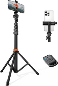VIMOSE 66" Phone Tripod, Tripod for iPhone with Remote & Phone Stand, Extendable Cell Phone Tripod for Video Recording, Ultimate Tripod & Monopod Accessories for iPhone/Android, Clamp Mount