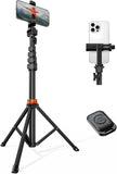 VIMOSE 66" Phone Tripod, Tripod for iPhone with Remote & Phone Stand, Extendable Cell Phone Tripod for Video Recording, Ultimate Tripod & Monopod Accessories for iPhone/Android, Clamp Mount