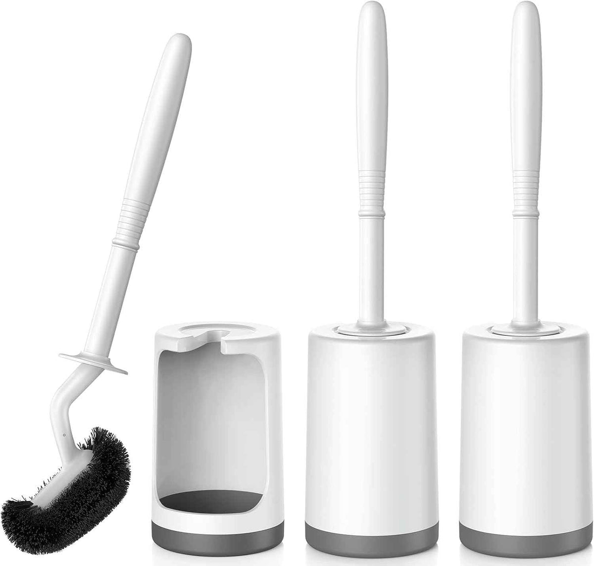 HAMITOR Toilet Bowl Brush Holder Set: Curved Design with Holder for Deep Cleaning Under Rim - Compact Hidden Scrubber for Small Space - Modern RV Bathroom Accessories - White