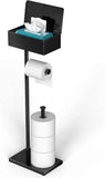 CISILY Black Toilet Paper Holder Stand with Phone Shelf, Bathroom Toliet Decor Decoration. Tissue Roll Free Standing Storage, Rv Accessories, Apartment Restroom Household Home Essentials