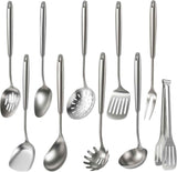 Newness 16 Pcs Cooking Utensils Set, 304 Stainless Steel Kitchen Utensils Set, Metal Kitchen Accessories, Include Soup Ladle, Slotted Skimmer Spoon, Spaghetti Spoon and Spatula, Dishwasher Safe