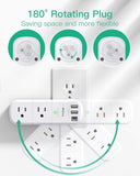 mifaso 3 sided swivel rotating plug surge protector with 6 ac multi plug wall outlets and 3 usb ports